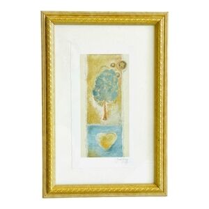 Vintage Art Sarah Lugg Titled Cherry Tree Gold Frame Art Signed Print Wall Decor